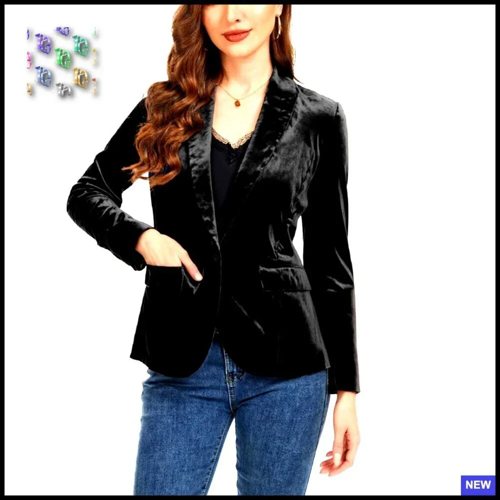 Velvet Blazer Jacket Slim Fit Shawl Lapel Business Casual Office Wear